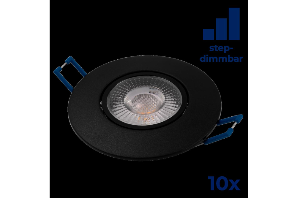 10er Set EL-313D LED-Einbauleuchte 4,5W, 450Lumen, 3000K, schwarz, step-dimmbar