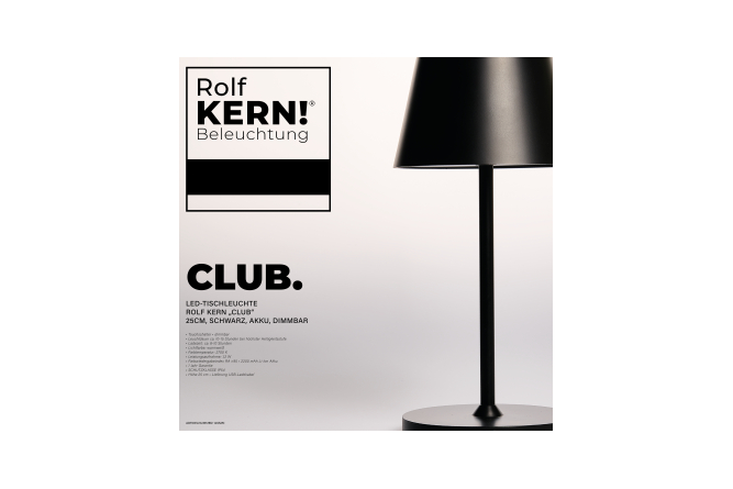 Design Akku LED-Tischleuchte CLUB by ROLF KERN 1,2W 25cm, schwarz, dimmbar, IP54