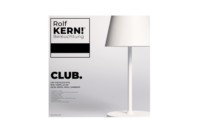 Design Akku LED-Tischleuchte CLUB by ROLF KERN 1,2W 25cm, weiß, dimmbar, IP54