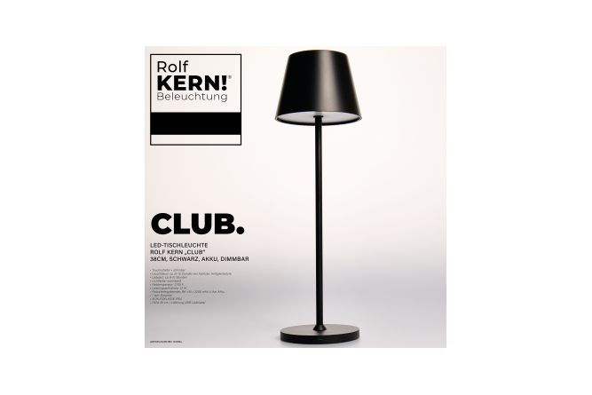 Design Akku LED-Tischleuchte CLUB by ROLF KERN 1,2W 38cm, schwarz, dimmbar, IP54