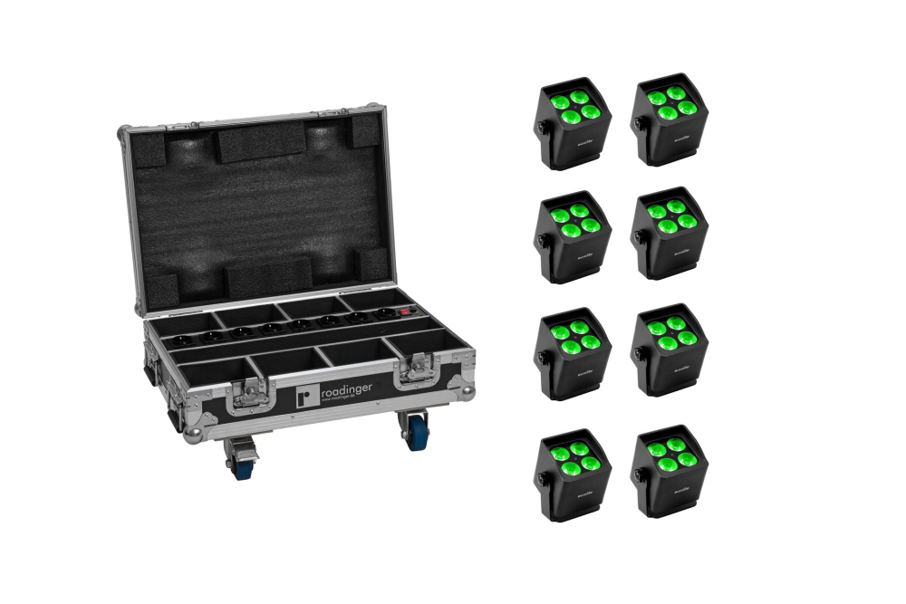 EUROLITE Set 8x AKKU Mini IP UP-4 QCL Spot MK2 + Case mit Ladefunktion