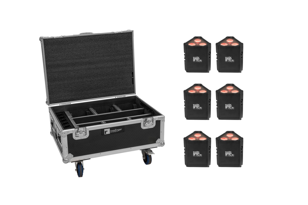 EUROLITE Set 6x AKKU IP TL-3 QCL + Case mit Rollen und Ladefunktion