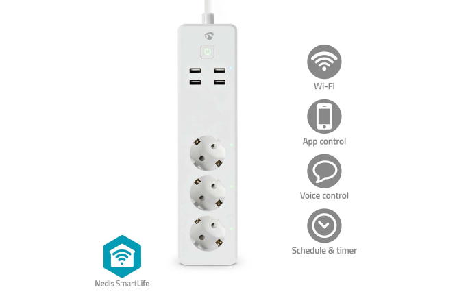 NEDIS SmartLife 3er Steckdose + 4 USB Ladebuchsen mit...