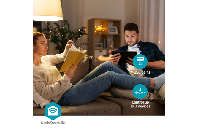 NEDIS SmartLife 3er Steckdose + 4 USB Ladebuchsen mit Überspannungsschutz