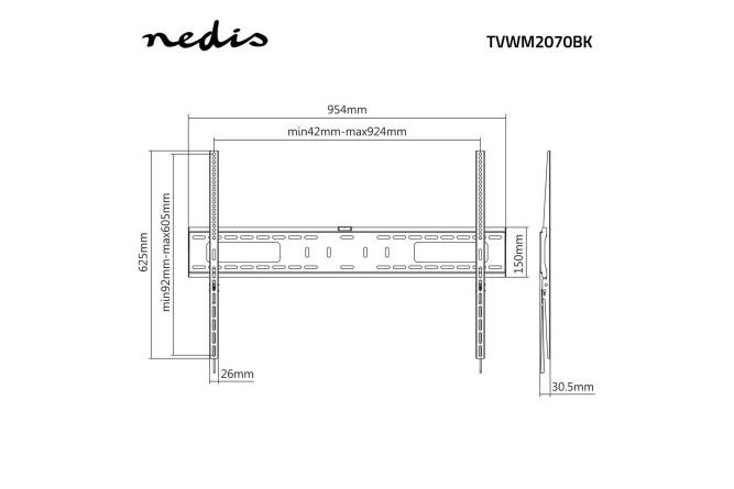 NEDIS feste TV-Wandhalterung 60"-100" Stahl schwarz bis 75KG