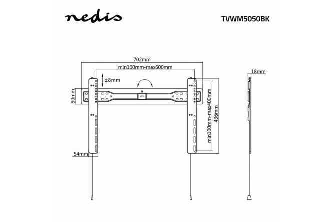 NEDIS feste schlanke 18mm TV-Wandhalterung 37"-70" Stahl schwarz bis 35KG