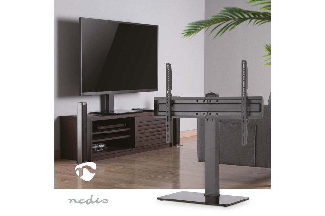 NEDIS eleganter Schrank/Tisch TV-Ständer 37"-70" mit Glasfuß + Stahl schwarz bis 40KG