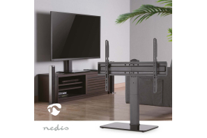 NEDIS eleganter Schrank/Tisch TV-Ständer 37"-70" mit Glasfuß + Stahl schwarz bis 40KG