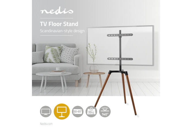 NEDIS 3.Bein Staffelei Design TV-Ständer 50"-65" Aluminium/Stahl schwarz bis 35KG