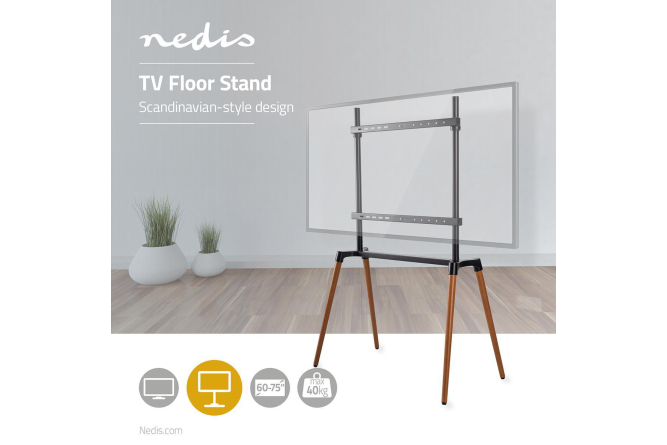 NEDIS 4.Bein Staffelei Design TV-Ständer 60"-75" Aluminium/Stahl schwarz bis 40KG