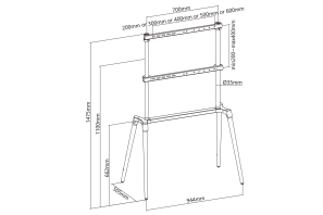 NEDIS 4.Bein Staffelei Design TV-Ständer 60"-75" Aluminium/Stahl schwarz bis 40KG