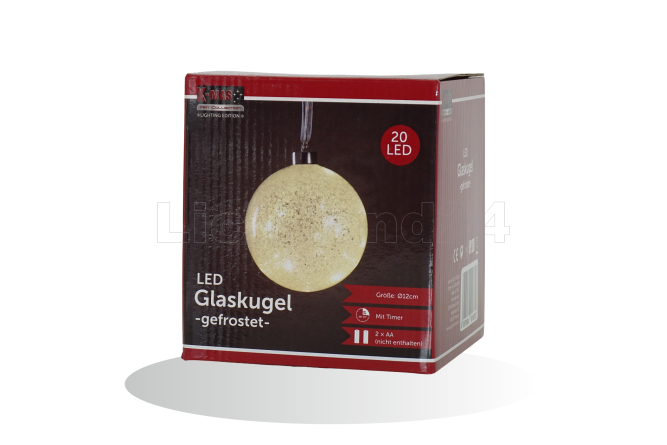 Hochwertige LED Glaskugel, 12cm⌀, gefrostet, Timer 6/18 Std., Batteriebetrieben