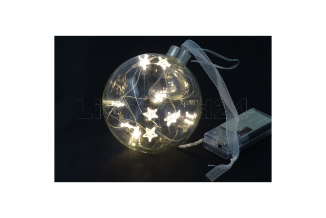 Hochwertige LED Glaskugel mit Sternen, 10cm⌀, Timer 6/18 Std., Batteriebetrieben