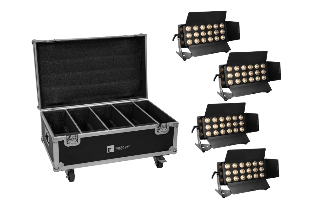 EUROLITE Set 4x LED CLS-18 QCL RGB/WW 18x7W + Flightcase mit Rollen