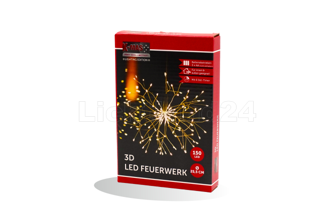 LED Firework 3D mit 150 Leuchtpunkten in warmweiß (IP44) mit Timer 6/18 Std.