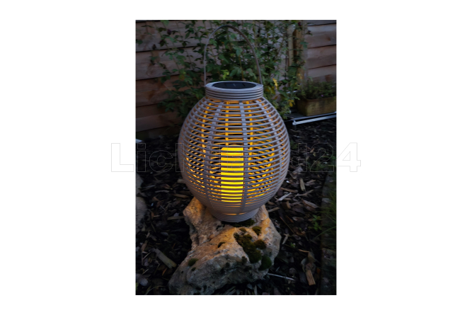 LED Solar Laterne Rattan-Optik mit Kerze H: 45,5 cm GRAU