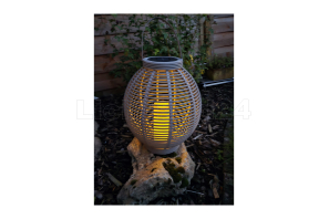 LED Solar Laterne Rattan-Optik mit Kerze H: 45,5 cm GRAU