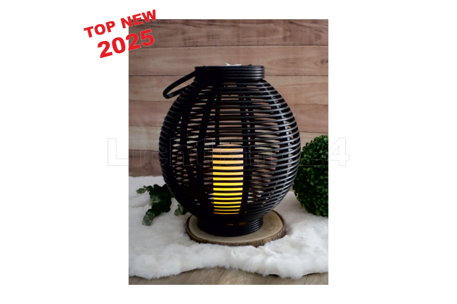 LED Solar Laterne Rattan-Optik mit Kerze H: 45,5 cm...